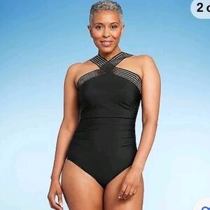 One piece bathing suit black Sz x-large wide straps‎